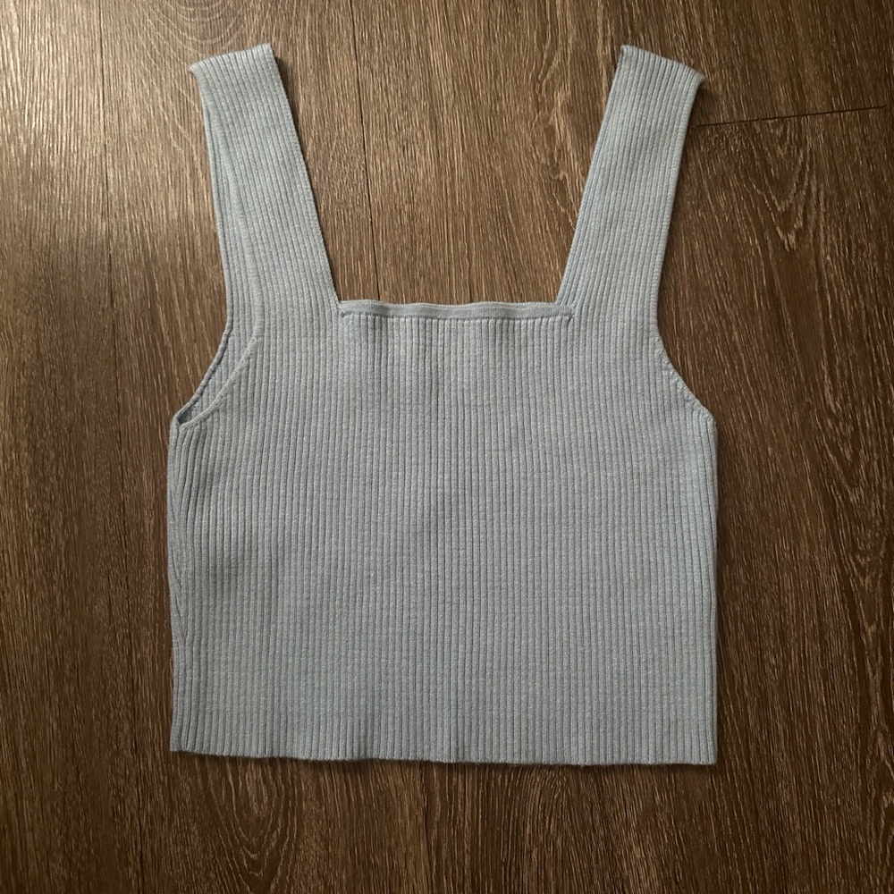 Light Blue Ribbed Square-Neck Tank Top